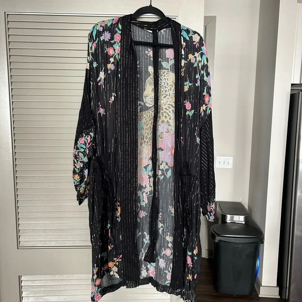 Spell Black Kimono with Floral and Leopard Accents - Picture 3 of 3
